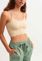 Bayan Bej Jakarlı Dikişsiz Crop Top