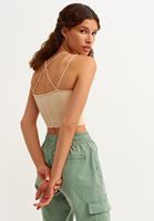 Bayan Bej Jakarlı Dikişsiz Crop Top