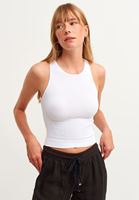 Bayan Beyaz Dikişsiz Halter Yaka Tank Top