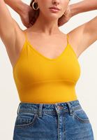 Bayan Sarı Dikişsiz Crop Top