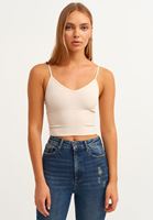 Bayan Bej Dikişsiz Crop Top