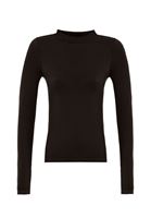 Bayan Siyah High-Neck Esnek Dokulu Tişört