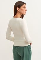 Bayan Krem V-Neck Uzun Kollu Top