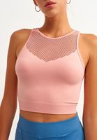 Bayan Pembe Ekstra Esnek ve Dikişsiz Crop Top