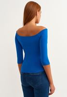 Bayan Mavi Casual Deep V-Neck Tişört