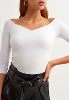 Bayan Beyaz Casual Deep V-Neck Tişört