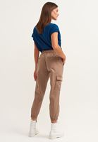 Bayan Açık Kahverengi Pamuklu Casual Jogger Pantolon