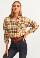 Bayan Kahverengi Ekose Desenli Boyfriend Gömlek