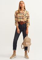 Bayan Kahverengi Ekose Desenli Boyfriend Gömlek