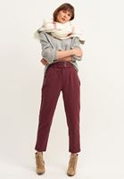 Bayan Bordo Carrot-Fit Kemerli Pantolon