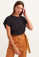 Bayan Siyah Pamuklu Cut-Out Kollu Tişört
