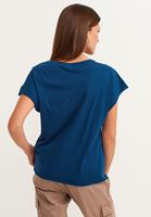 Bayan Mavi Pamuklu Cut-Out Kollu Tişört