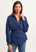 Bayan Lacivert Western Apoletli Gömlek