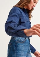 Bayan Lacivert Western Apoletli Gömlek
