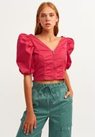 Bayan Kırmızı Balon Kollu Crop Tank