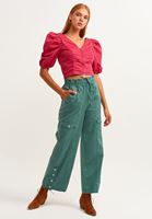 Bayan Kırmızı Balon Kollu Crop Tank