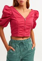 Bayan Kırmızı Balon Kollu Crop Tank