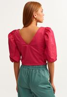 Bayan Kırmızı Balon Kollu Crop Tank