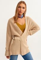 Bayan Bej Kemerli Örgü Hırka