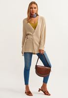 Bayan Bej Kemerli Örgü Hırka