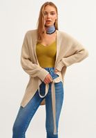 Bayan Bej Kemerli Örgü Hırka