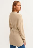 Bayan Bej Kemerli Örgü Hırka