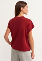 Bayan Bordo Pamuklu High-Neck Tişört