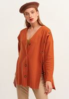 Bayan Kahverengi Pamuklu Çok Düğmeli Hırka