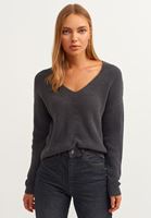 Bayan Antrasit Pamuklu V-Neck Triko