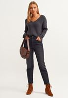 Bayan Antrasit Pamuklu V-Neck Triko