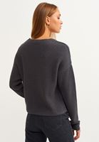 Bayan Antrasit Pamuklu V-Neck Triko