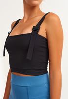 Bayan Siyah Esnek Dokulu Crop Top