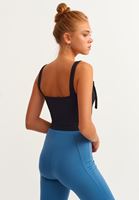 Bayan Siyah Esnek Dokulu Crop Top