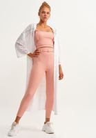 Bayan Pembe Esnek Dokulu Crop Top