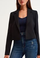 Bayan Siyah Mini Crop Blazer Ceket
