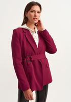 Bayan Vişne Çürüğü Premium Kemerli Blazer Ceket