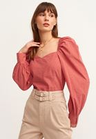Bayan Pembe Desenli Bohem Crop Bluz