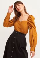 Bayan Turuncu Gipeli Bohem Crop Bluz