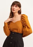 Bayan Turuncu Gipeli Bohem Crop Bluz