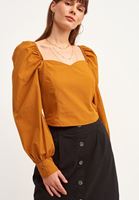 Bayan Turuncu Gipeli Bohem Crop Bluz