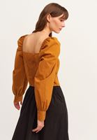 Bayan Turuncu Gipeli Bohem Crop Bluz