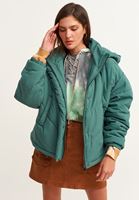 Bayan Yeşil Oversize Kapitone Şişme Mont