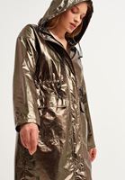 Bayan Yeşil Kapüşonlu Uzun Yağmurluk