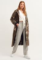 Bayan Yeşil Kapüşonlu Uzun Yağmurluk