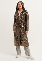 Bayan Yeşil Kapüşonlu Uzun Yağmurluk