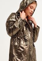 Bayan Yeşil Kapüşonlu Uzun Yağmurluk