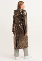 Bayan Yeşil Kapüşonlu Uzun Yağmurluk