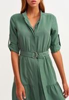 Bayan Yeşil Nature Friendly Kemerli Midi Elbise ( TENCEL™ )