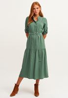 Bayan Yeşil Nature Friendly Kemerli Midi Elbise ( TENCEL™ )