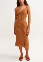Bayan Turuncu Modern Kruvaze Askılı Elbise ( TENCEL™ )